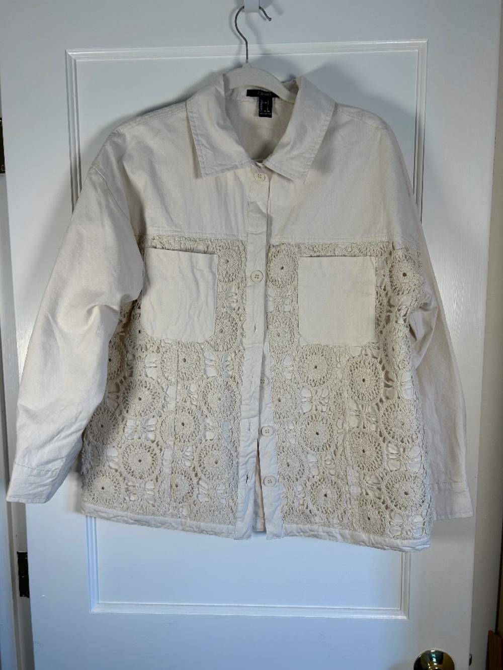 Forever 21 Womens large cream crochet utility jacket